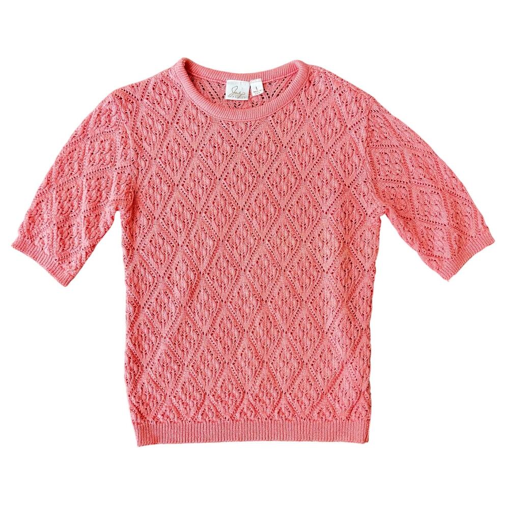 Vintage Jaclyn Classics Pink Open‑Knit Sweater USA Made Womens Size L